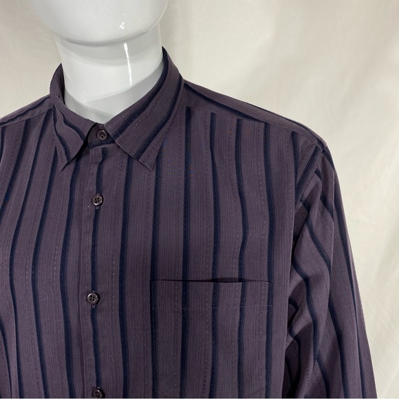 Cafe Luna Men’s Dark Purple Striped Dress Shirt - Picture 2 of 6